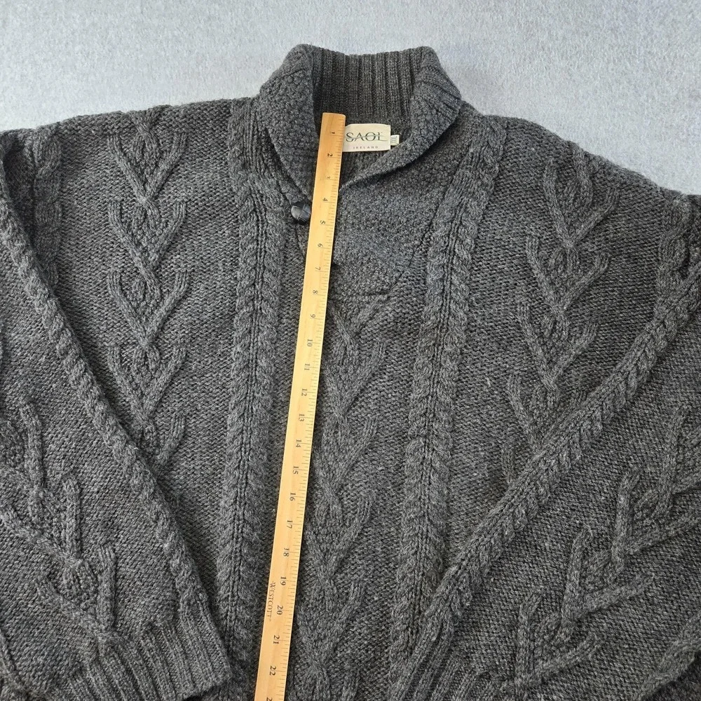 SAOI Sweater Mens M Gray Collared Cable-Knit‎ Pullover Heavyweight Wool Pockets
